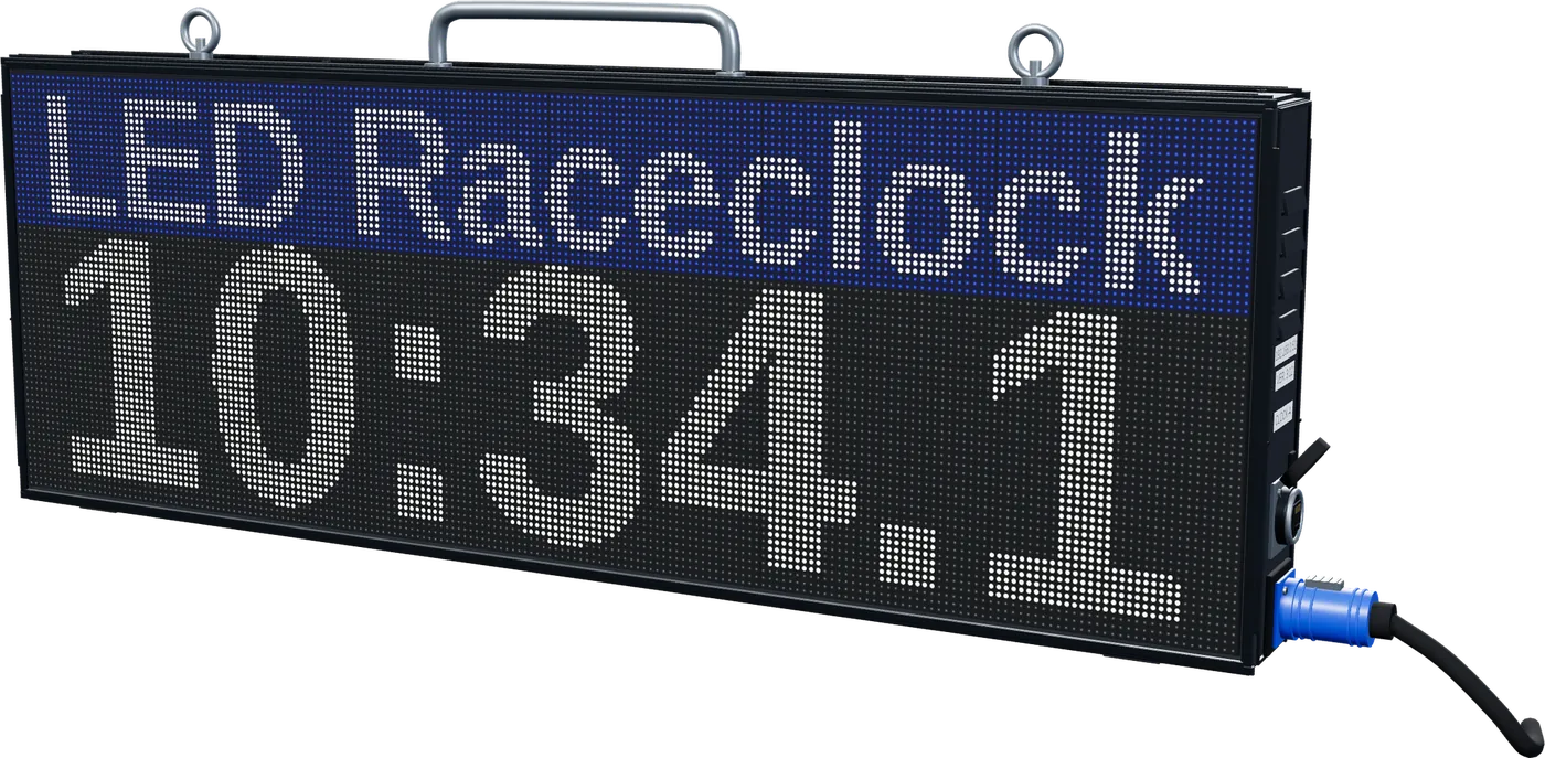 The LED Race Clock showing LED Raceclock and 10:34.1